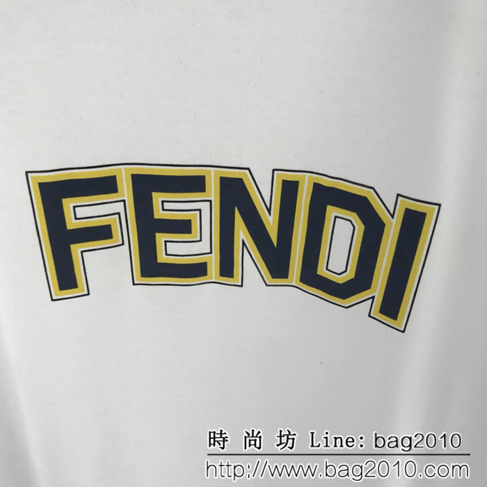 FENDI芬迪 19FW春夏新款 黃色包邊Fendi字母印花短袖 情侶款 ydi1096